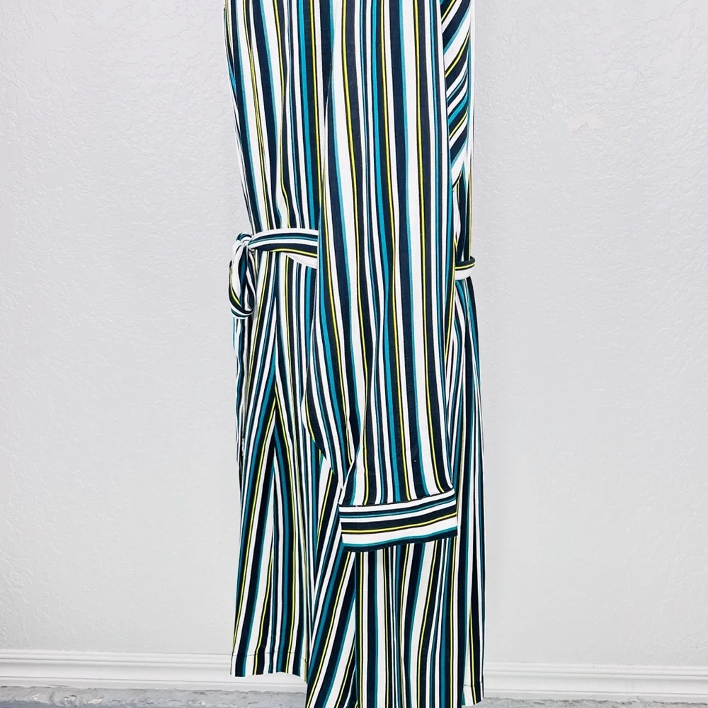 Torrid Black and Green Striped Wrap Belted Long Sleeve Mini Dress Size…